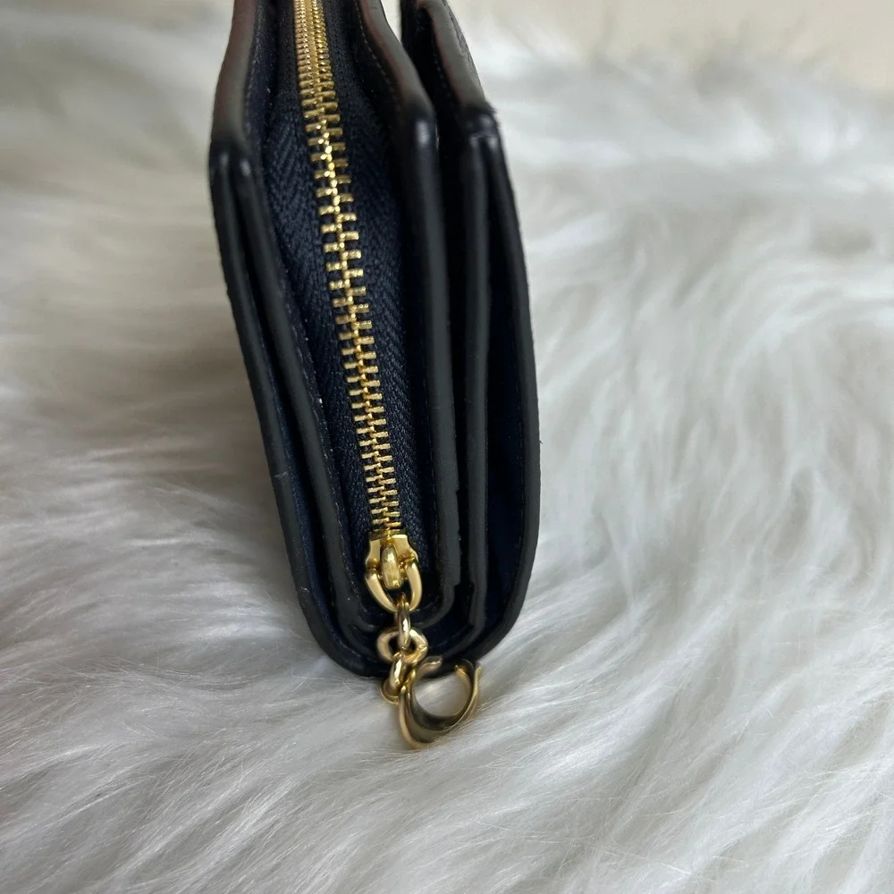 Coach Snap Wallet Midnight Denim‎ Signature Canvas Leather C3321 Excellent